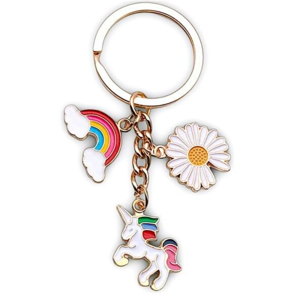 Unicorn keychain rainbow daisy bag charm cute backpack accessory gift for girls - Picture 1 of 7